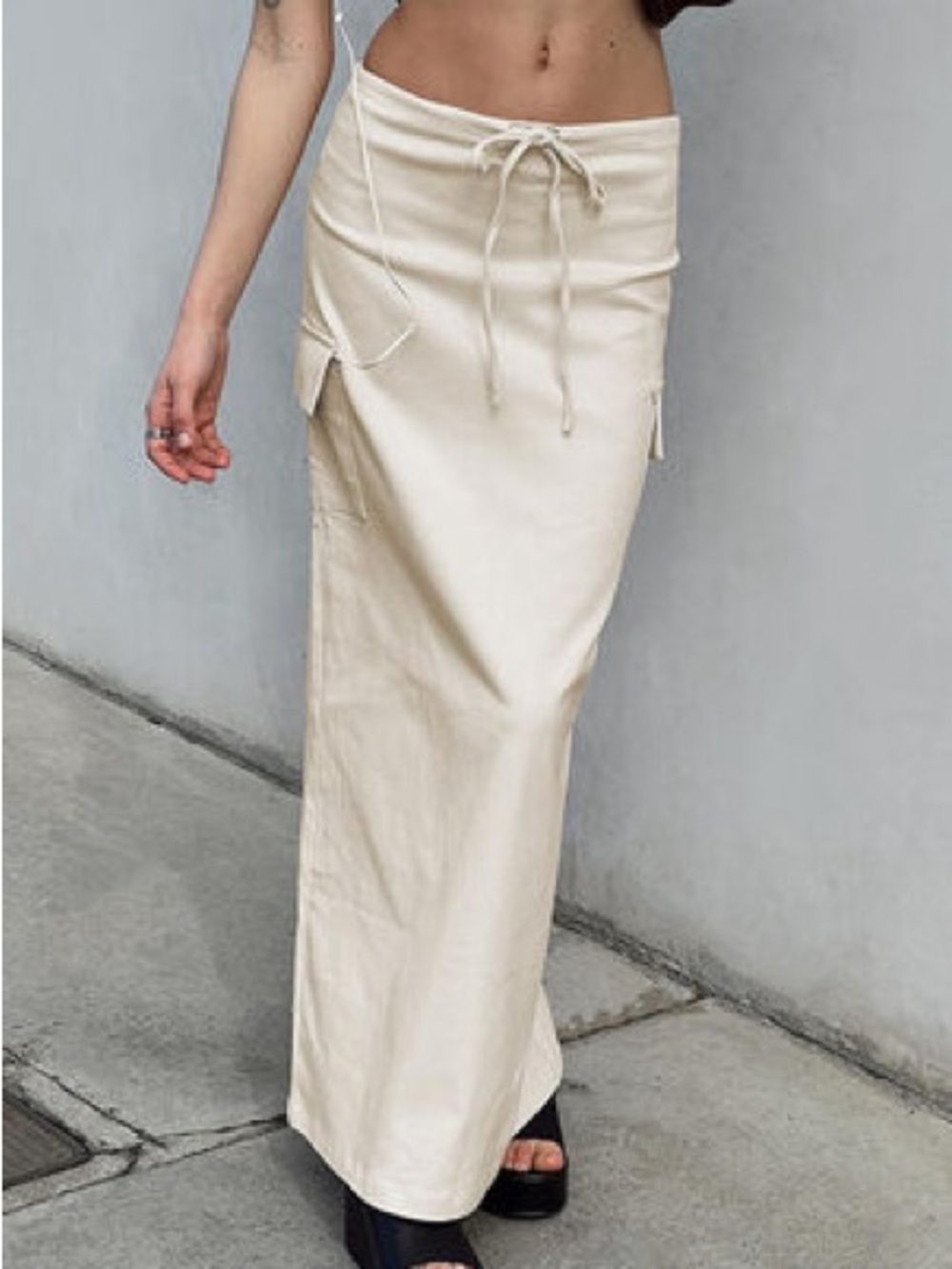 Princess Polly Cream Cargo Maxi Skirt with Drawstring